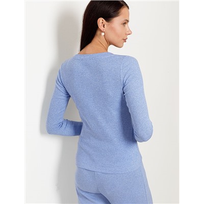 Лонгслив облегающий из фактурного трикотажа в рубчик с круглым вырезом на пуговицах