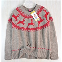 Жаккардовый свитер с цветными блоками и изображением оленей на рождественскую тематику