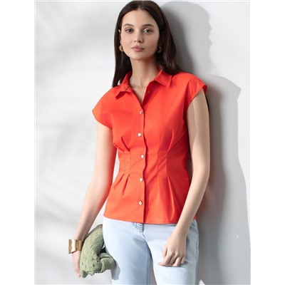 Блузка приталенного кроя с коротким рукавом из легкого хлопкового поплина с эластаном