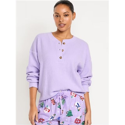 Oversized Cozy Waffle Henley Top