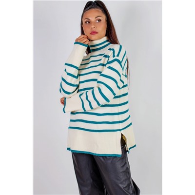 Теплая туника в полоску высокий ворот арт. 2918