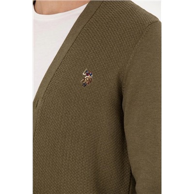 Erkek Haki Melanj Basic Triko Hırka