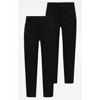 Boys Black Longer Length Skinny Leg Trousers 2 Pack