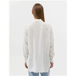 Ekru Keten Karışımlı Oversize Gömlek