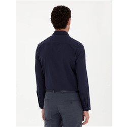 Lacivert Slim Fit Armürlü Uzun Kollu Gömlek