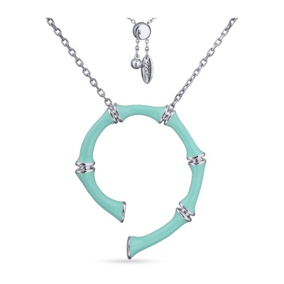 Кулон Бамбук (эмаль морская свежесть; покрытие родий) 70см, Есть комплект