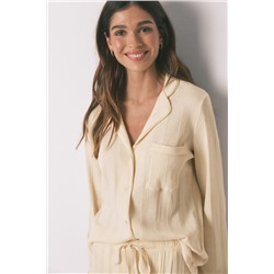 Pijama camisero largo algodón canalé amarillo