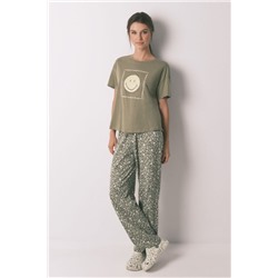 Pijama largo 100% algodón Smiley kaki