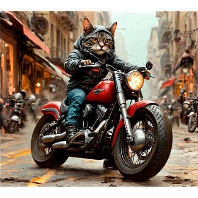 Декоративная атласная наволочка "Кот байкер" 45х45см интерьерная