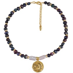 Колье (жемчуг бензиновый 6мм, белый; покрытие золото) 42-47см, Есть комплект