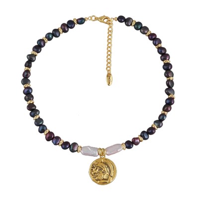 Колье (жемчуг бензиновый 6мм, белый; покрытие золото) 42-47см, Есть комплект