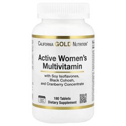 California Gold Nutrition, Active Women's Multivitamin with Black Cohosh, Soy Isoflavones, and Cranberry Concentrate, 180 Tablets