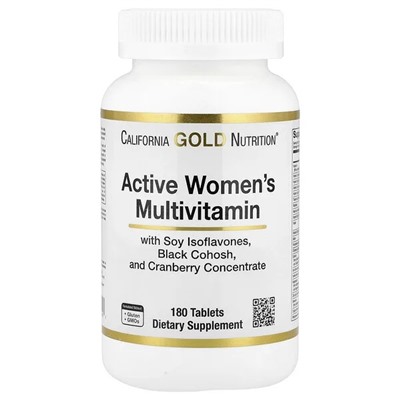 California Gold Nutrition, Active Women's Multivitamin with Black Cohosh, Soy Isoflavones, and Cranberry Concentrate, 180 Tablets