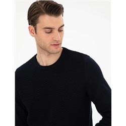 Açık Lacivert Slim Fit Bisiklet Yaka Triko Kazak