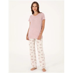 Pudra Kısakollu Pijama Takımı
