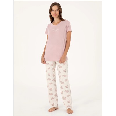 Pudra Kısakollu Pijama Takımı