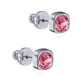 Пусеты Теннис (кристаллы SW розовые 4мм; покрытие родий), Есть комплект