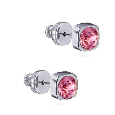 Пусеты Теннис (кристаллы SW розовые 4мм; покрытие родий), Есть комплект