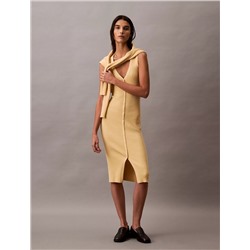 Smooth Cotton Rib Sweater Midi V-Neck Dress