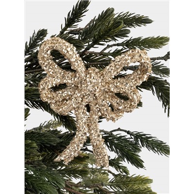 Украшение декоративное, 13 см, на клипсе, пластик, шампань, Бант, New year