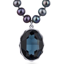 Колье Сияние (кристаллы SW темно-синие, жемчуг бензиновый; родий) 43-48см, Есть комплект