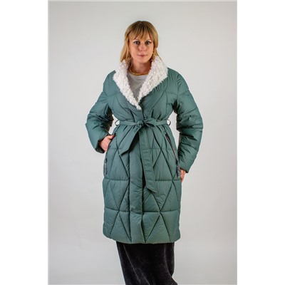 Стеганое пальто с меховой отделкой арт. 2818
