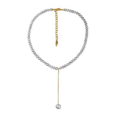 Колье (жемчуг серо-голубой 5-9мм; покрытие золото) 38-45см, Есть комплект