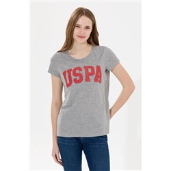 Kadın Gri Melanj Bisiklet Yaka Tişört