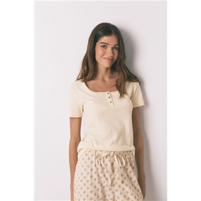 Pijama Capri algodón estampado flores amarillo