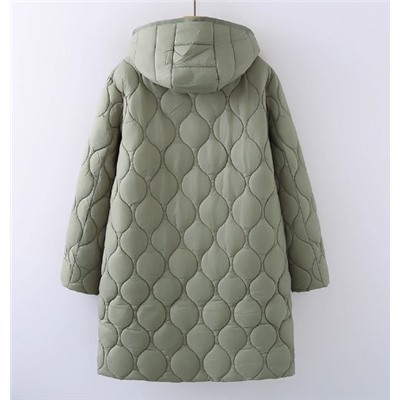 Женское свободное стеганое хлопковое пальто средней длины со съемным капюшоном