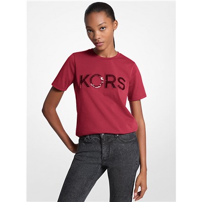 Michael Kors Outlet Sequined Logo Cotton T-Shirt