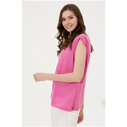 Kadın Pembe Bisiklet Yaka Kolsuz Tişört