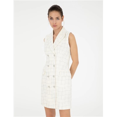Ekru Slim Fit Tüvit Elbise