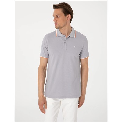 Açık Gri Slim Fit Polo Yaka Tişört