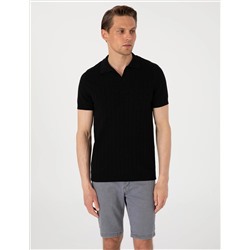 Siyah Slim Fit  %100 Pamuk Polo Yaka Triko Tişört