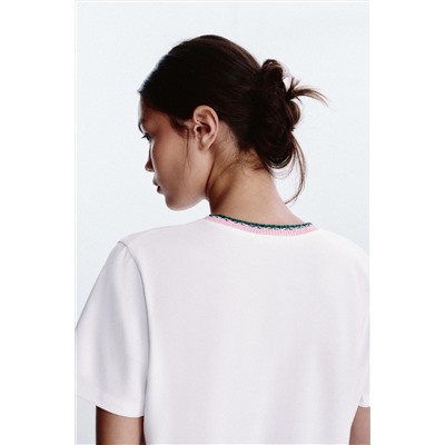 CHUNKY KNIT COLLAR SLOGAN T-SHIRT