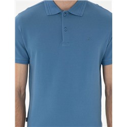 Koyu Mavi Slim Fit %100 Pamuk Polo Yaka Basic Tişört