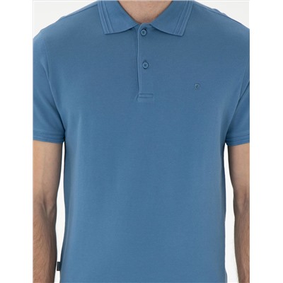 Koyu Mavi Slim Fit %100 Pamuk Polo Yaka Basic Tişört