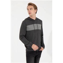 Erkek Antrasit Melanj Kapüşonlu Triko Kazak