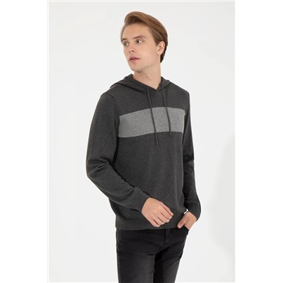 Erkek Antrasit Melanj Kapüşonlu Triko Kazak