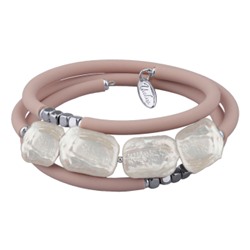 Браслет Гевея (жемчуг белый, каучук розовый; покрытие родий), Есть комплект