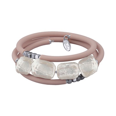 Браслет Гевея (жемчуг белый, каучук розовый; покрытие родий), Есть комплект