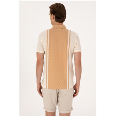 Erkek Regular Fit Ekru Polo Yaka Fermuarlı Tişört
