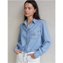 Укороченная блузка с кулиской из джинсового лиоцелла