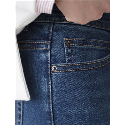 Джинсы прямые с декоративной стиркой из эластичного плотного денима