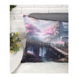 Декоративная атласная наволочка "Японский садик" 40х60см интерьерная