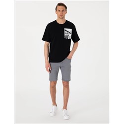 Siyah Comfort Fit Bisiklet Yaka Tişört