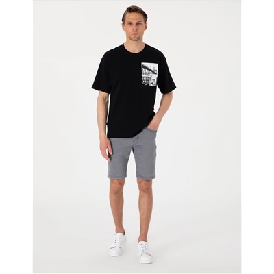 Siyah Comfort Fit Bisiklet Yaka Tişört