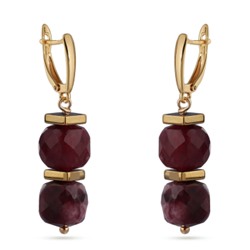 Серьги Терра (гранат 10мм, гематит; покрытие золото), Есть комплект