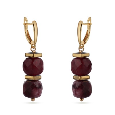 Серьги Терра (гранат 10мм, гематит; покрытие золото), Есть комплект